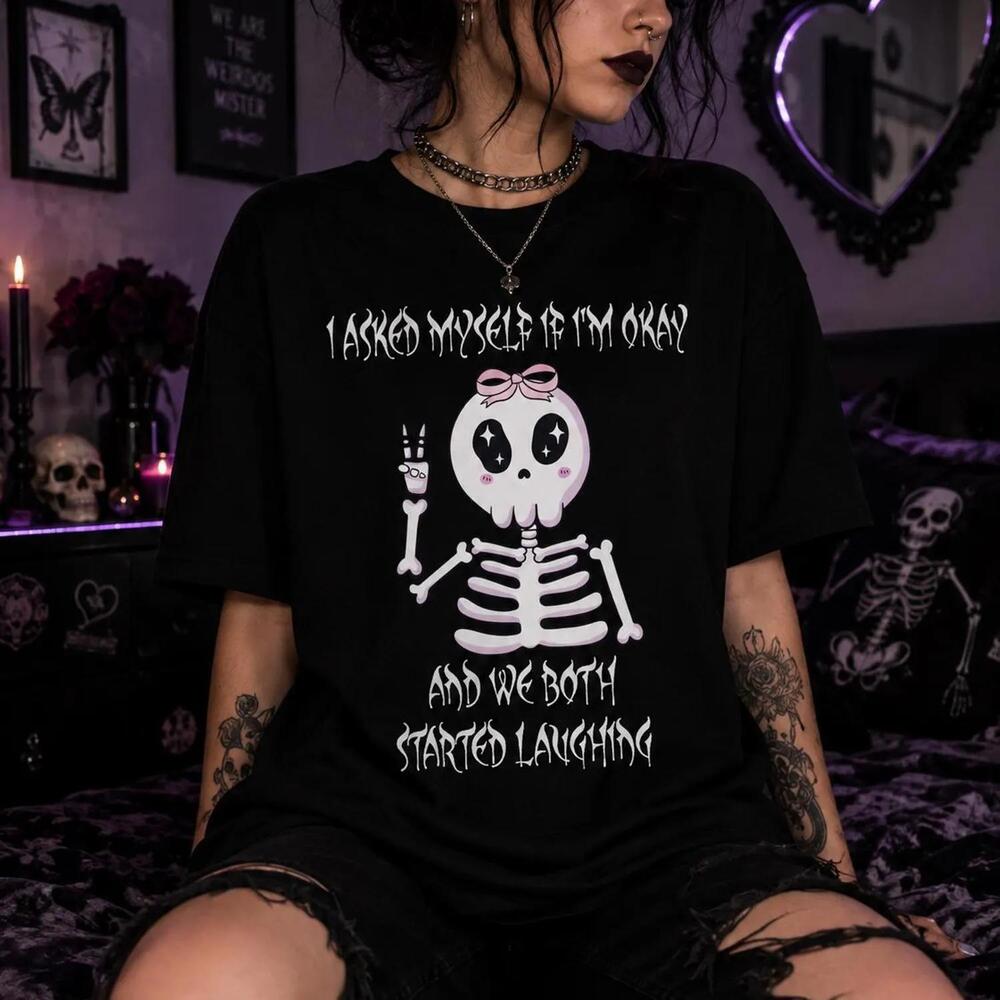 Gothic Kawaii Skeleton Shirt, Dark Humor T-Shirt, Spooky Alternative Clothing